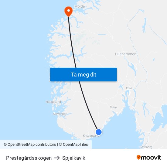 Prestegårdsskogen to Spjelkavik map