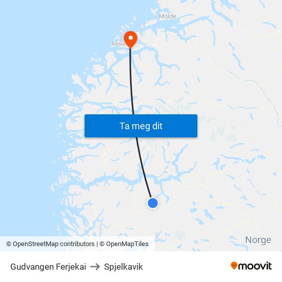 Gudvangen Ferjekai to Spjelkavik map