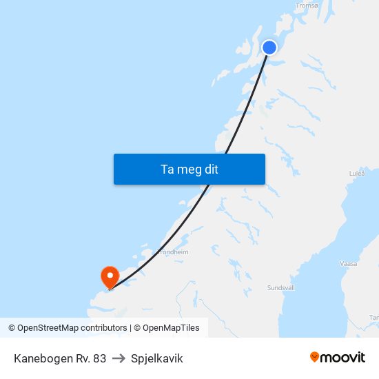 Kanebogen Rv. 83 to Spjelkavik map