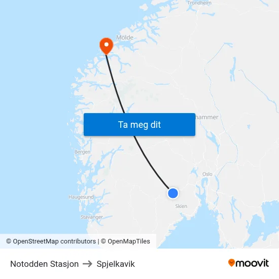 Notodden Stasjon to Spjelkavik map