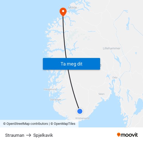Strauman to Spjelkavik map