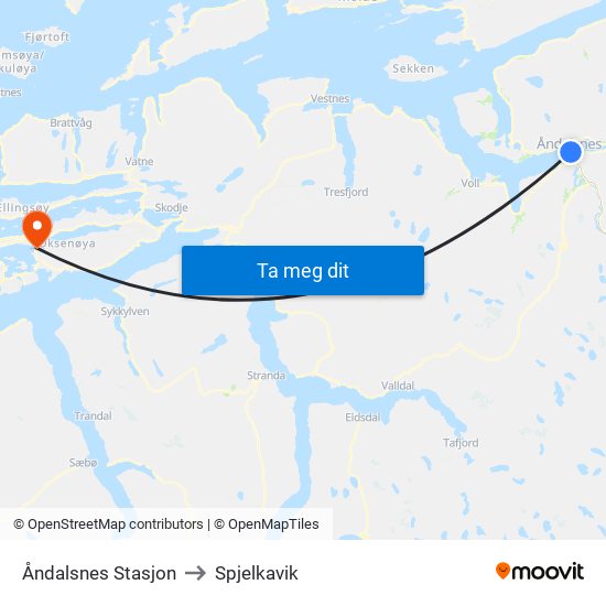 Åndalsnes Stasjon to Spjelkavik map