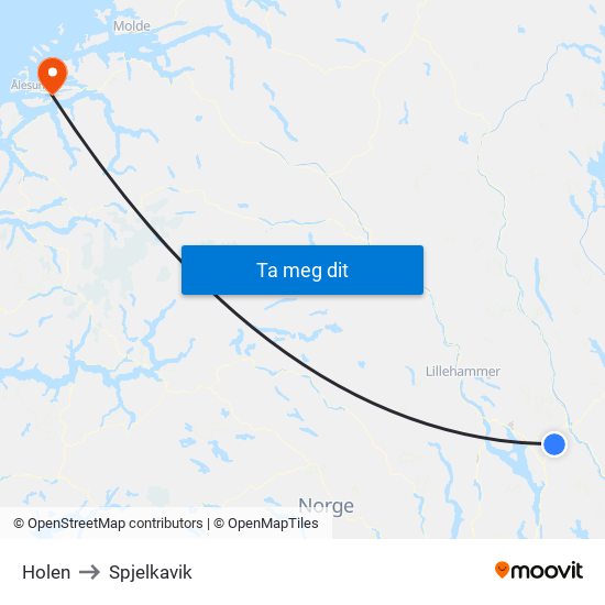 Holen to Spjelkavik map