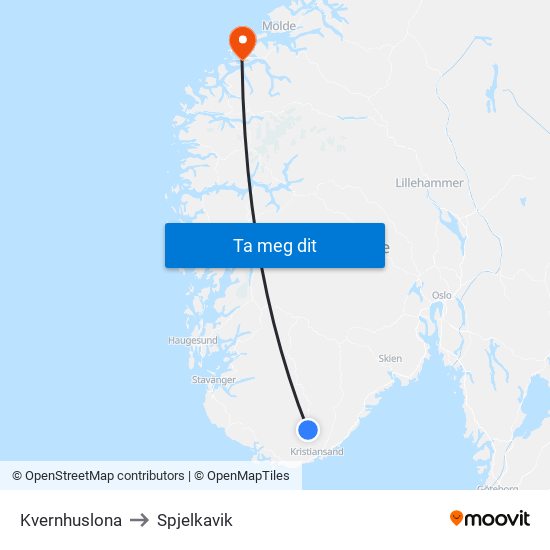 Kvernhuslona to Spjelkavik map