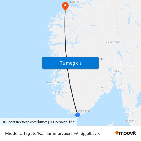 Middelfartsgate/Kallhammerveien to Spjelkavik map