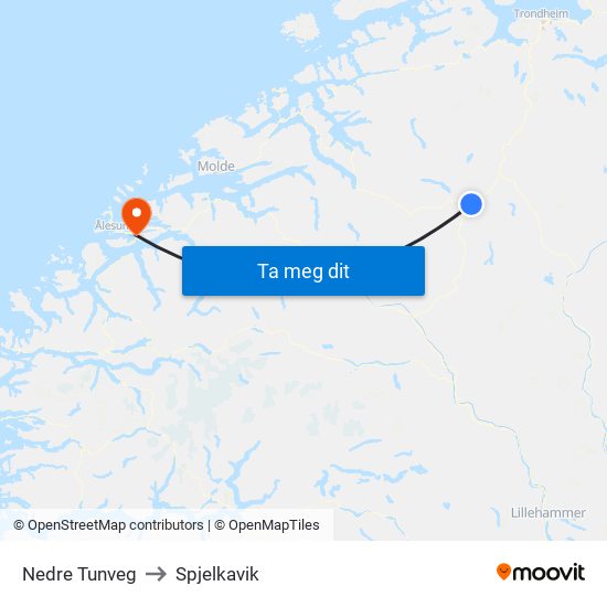 Nedre Tunveg to Spjelkavik map