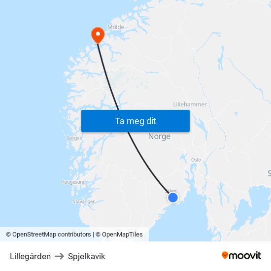 Lillegården to Spjelkavik map