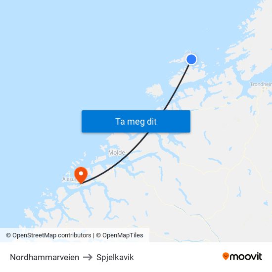 Nordhammarveien to Spjelkavik map