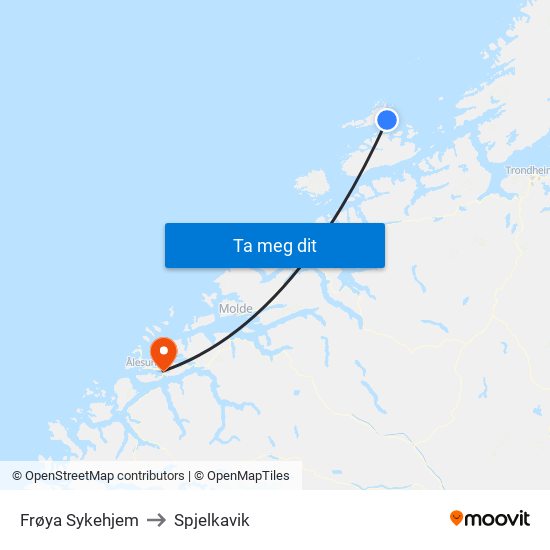 Frøya Sykehjem to Spjelkavik map