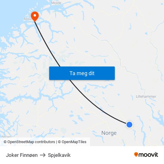 Joker Finnøen to Spjelkavik map