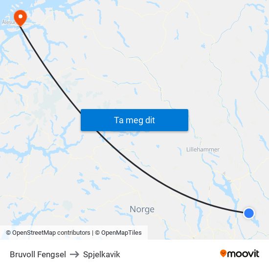 Bruvoll Fengsel to Spjelkavik map