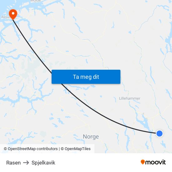 Rasen to Spjelkavik map