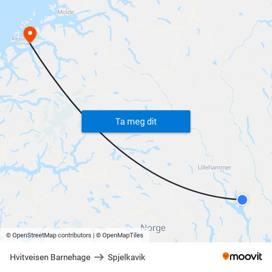 Hvitveisen Barnehage to Spjelkavik map