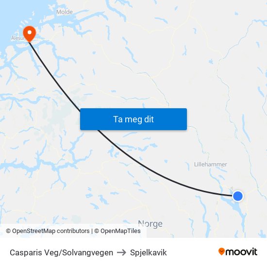 Casparis Veg/Solvangvegen to Spjelkavik map