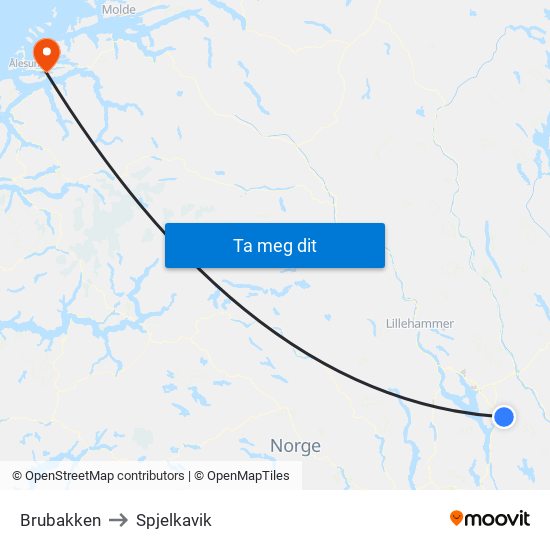 Brubakken to Spjelkavik map