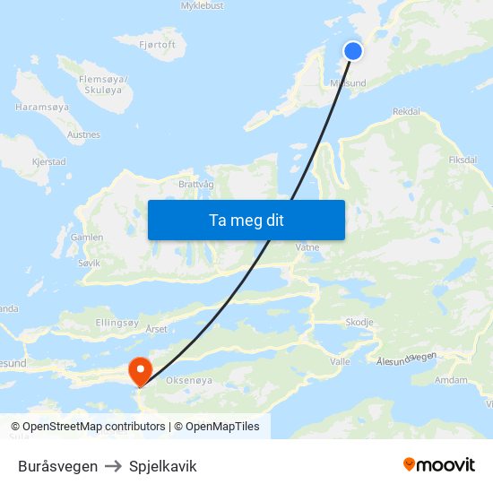Buråsvegen to Spjelkavik map