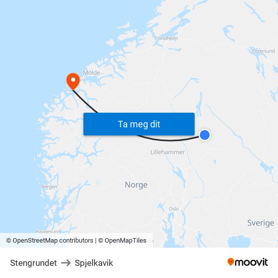 Stengrundet to Spjelkavik map