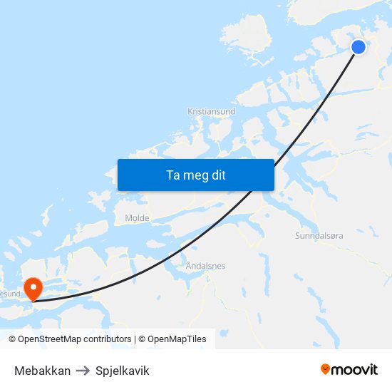 Mebakkan to Spjelkavik map