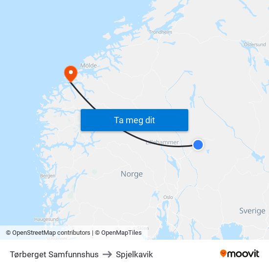 Tørberget Samfunnshus to Spjelkavik map
