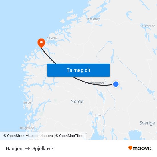 Haugen to Spjelkavik map