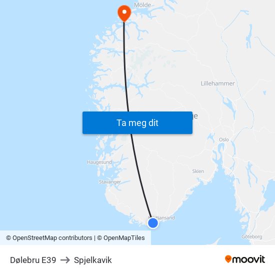 Dølebru E39 to Spjelkavik map