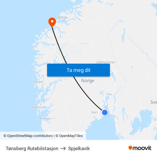 Tønsberg Rutebilstasjon to Spjelkavik map
