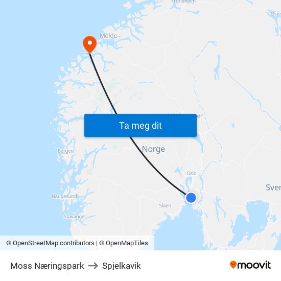 Moss Næringspark to Spjelkavik map