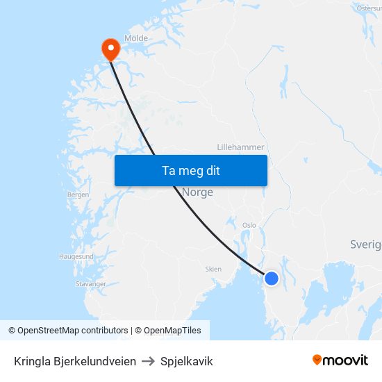 Kringla Bjerkelundveien to Spjelkavik map