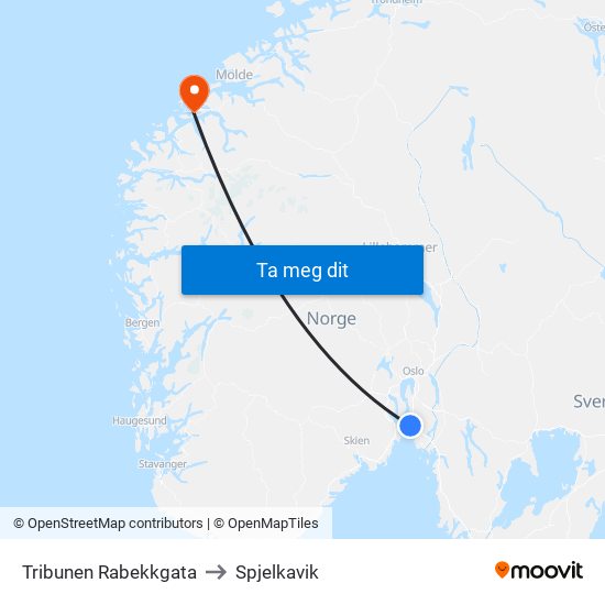Tribunen Rabekkgata to Spjelkavik map