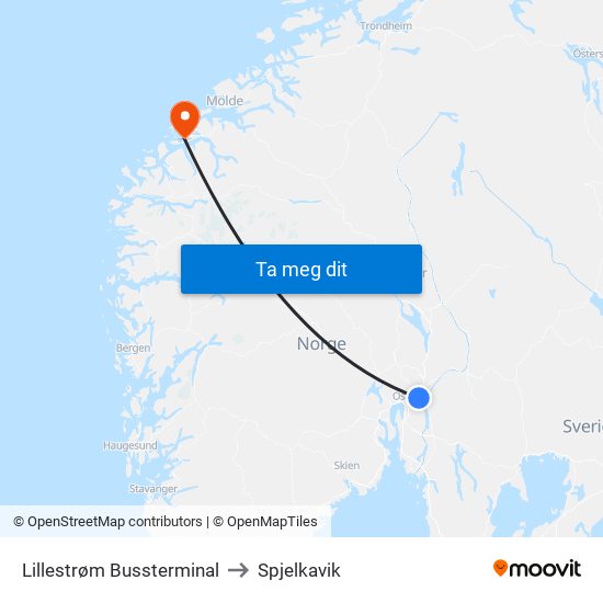 Lillestrøm Bussterminal to Spjelkavik map