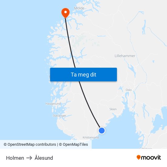 Holmen to Ålesund map