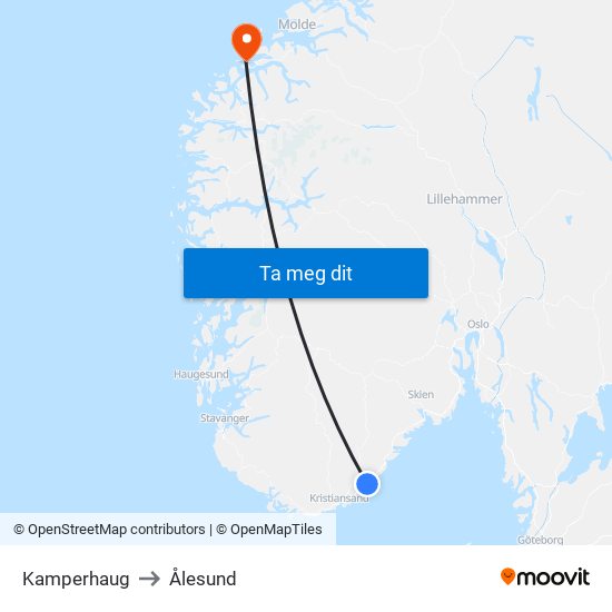 Kamperhaug to Ålesund map