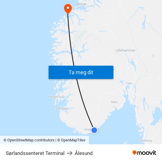 Sørlandssenteret Terminal to Ålesund map