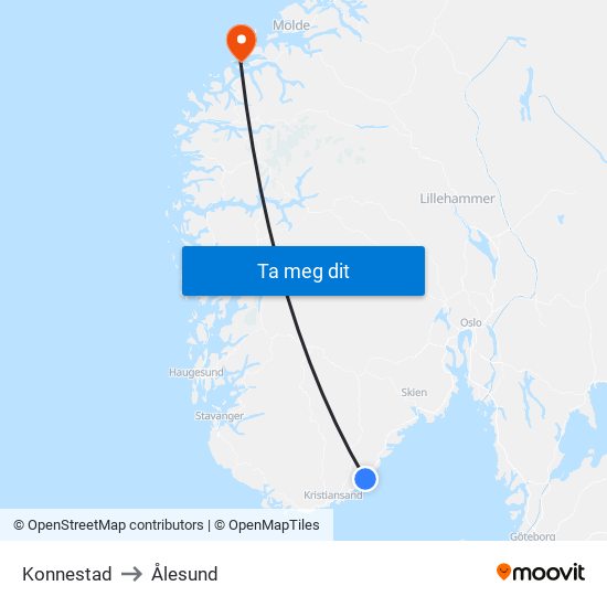 Konnestad to Ålesund map