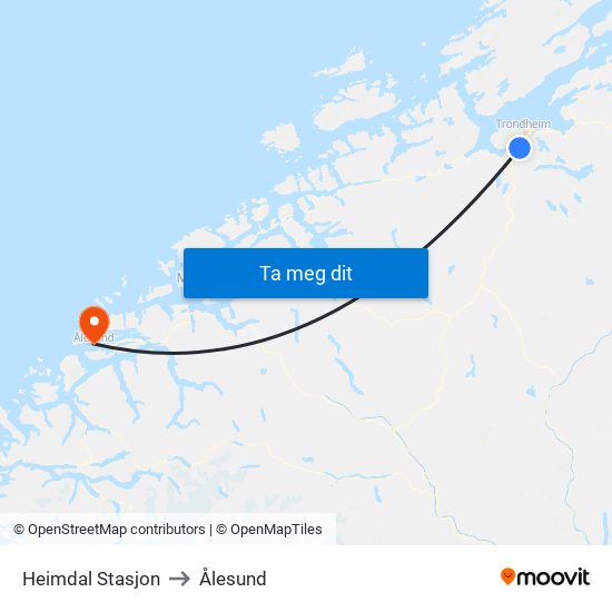 Heimdal Stasjon to Ålesund map