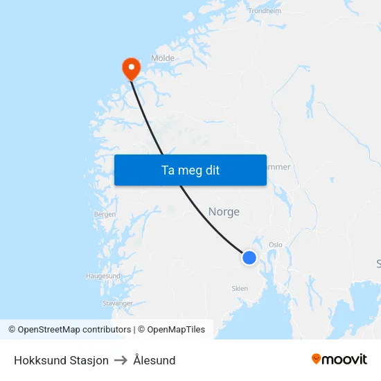 Hokksund Stasjon to Ålesund map