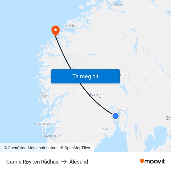 Gamle Røyken Rådhus to Ålesund map