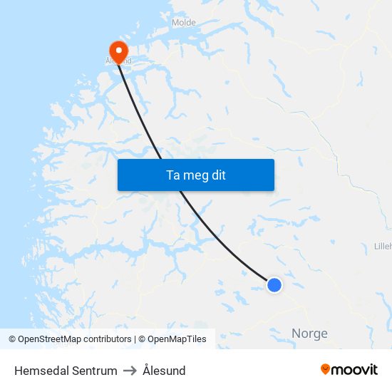 Hemsedal Sentrum to Ålesund map