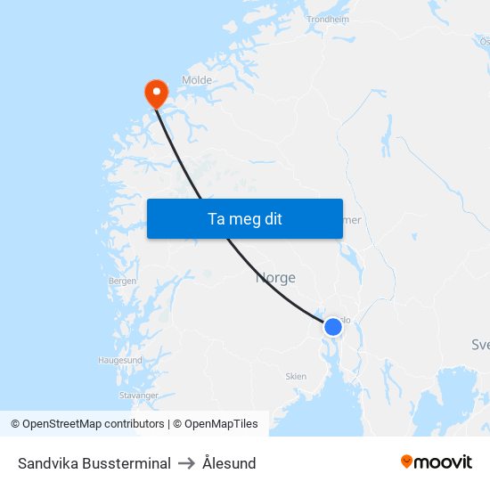 Sandvika Bussterminal to Ålesund map
