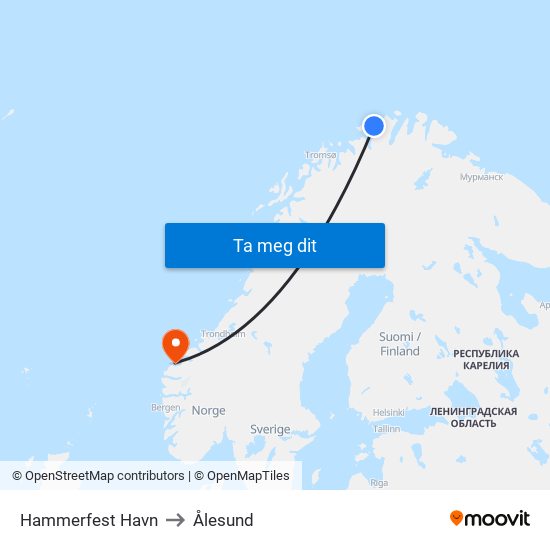 Hammerfest Havn to Ålesund map