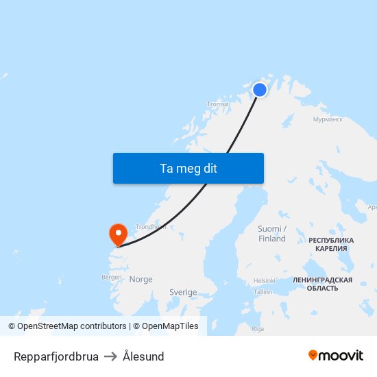 Repparfjordbrua to Ålesund map