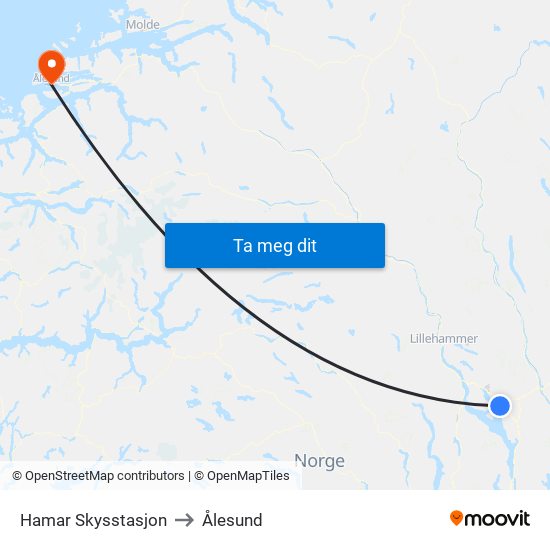Hamar Skysstasjon to Ålesund map
