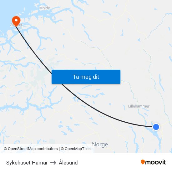 Sykehuset Hamar to Ålesund map