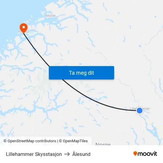 Lillehammer Skysstasjon to Ålesund map