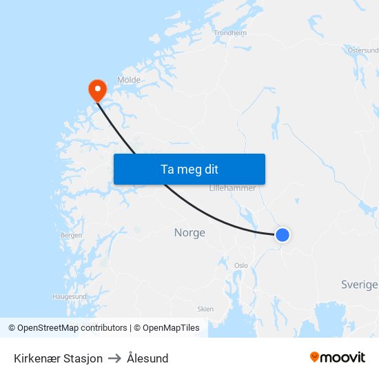 Kirkenær Stasjon to Ålesund map