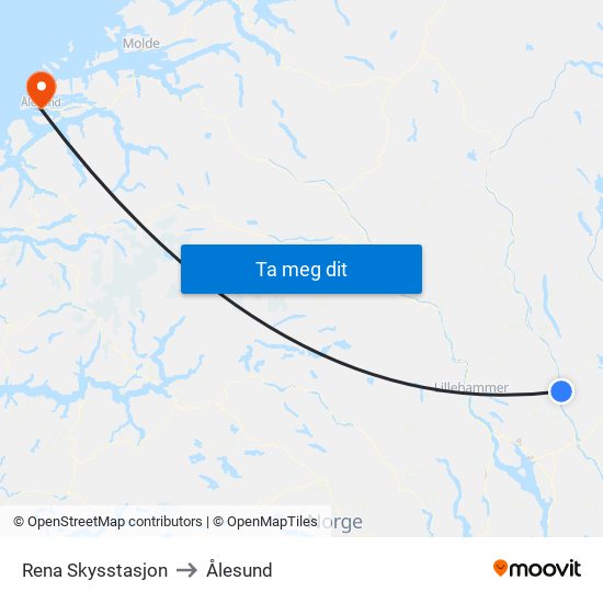 Rena Skysstasjon to Ålesund map
