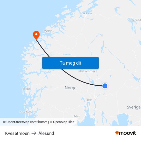 Kvesetmoen to Ålesund map