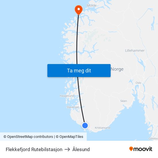 Flekkefjord Rutebilstasjon to Ålesund map