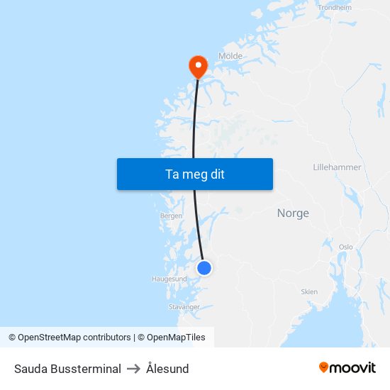 Sauda Bussterminal to Ålesund map