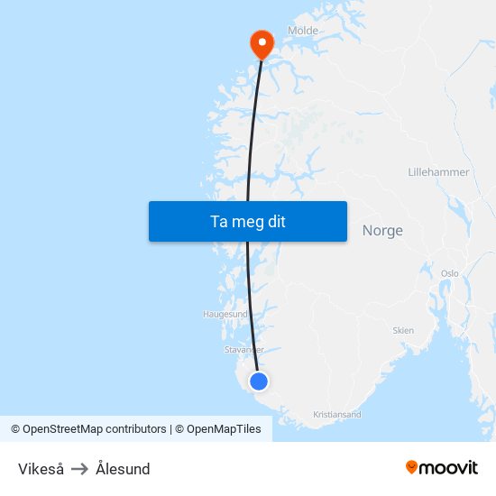 Vikeså to Ålesund map